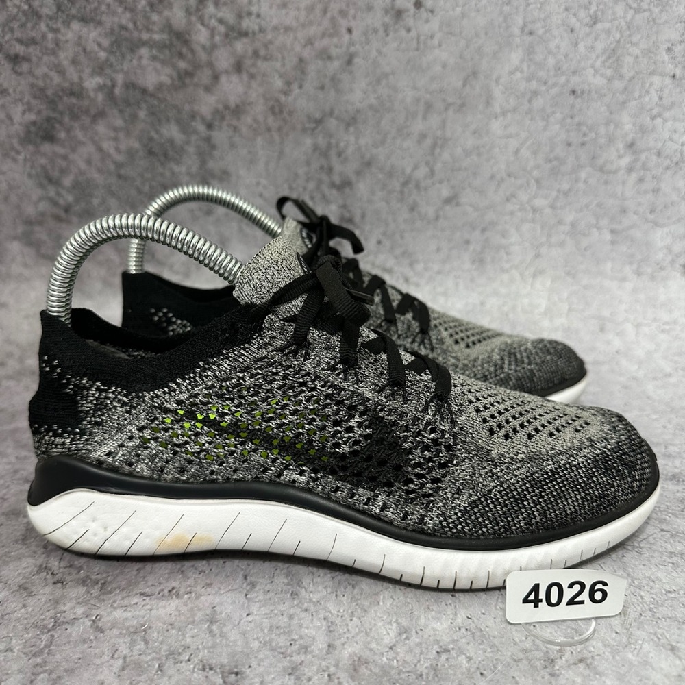 Nike Free RN Flyknit 2018 Womens 7 Oreo Black White Running Shoes 942839-101